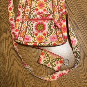 Vera Bradley Pink and Orange Crossbody Bag with Quilted Floral Design